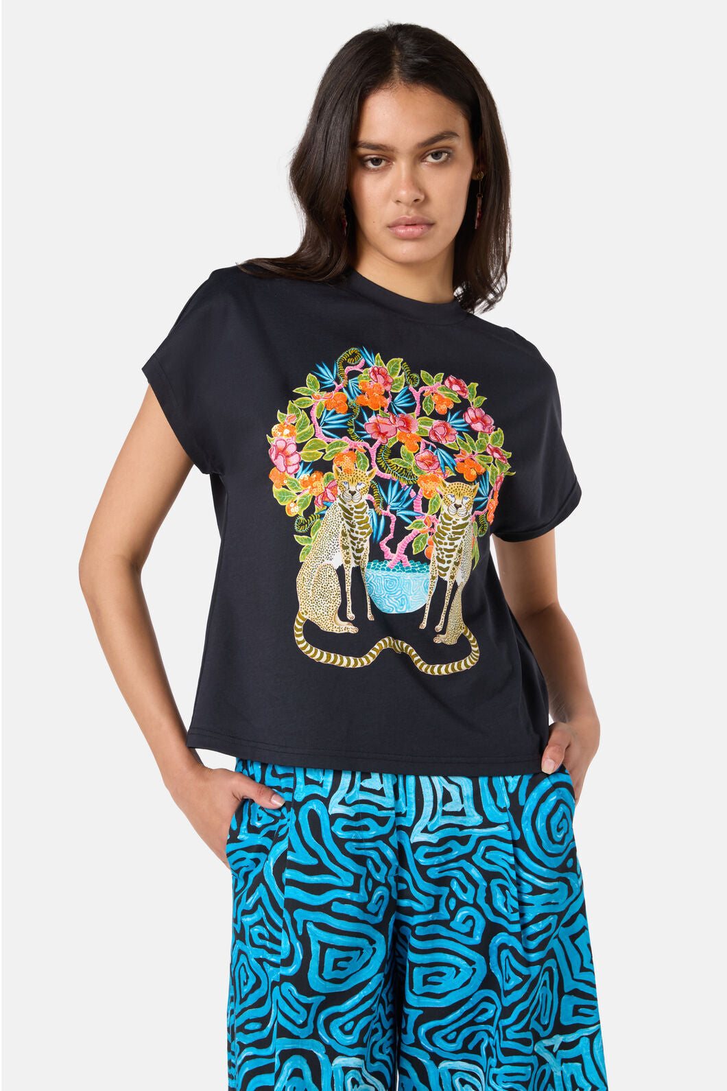 Gorman - Plum Harvest Placement BoxyTee - black