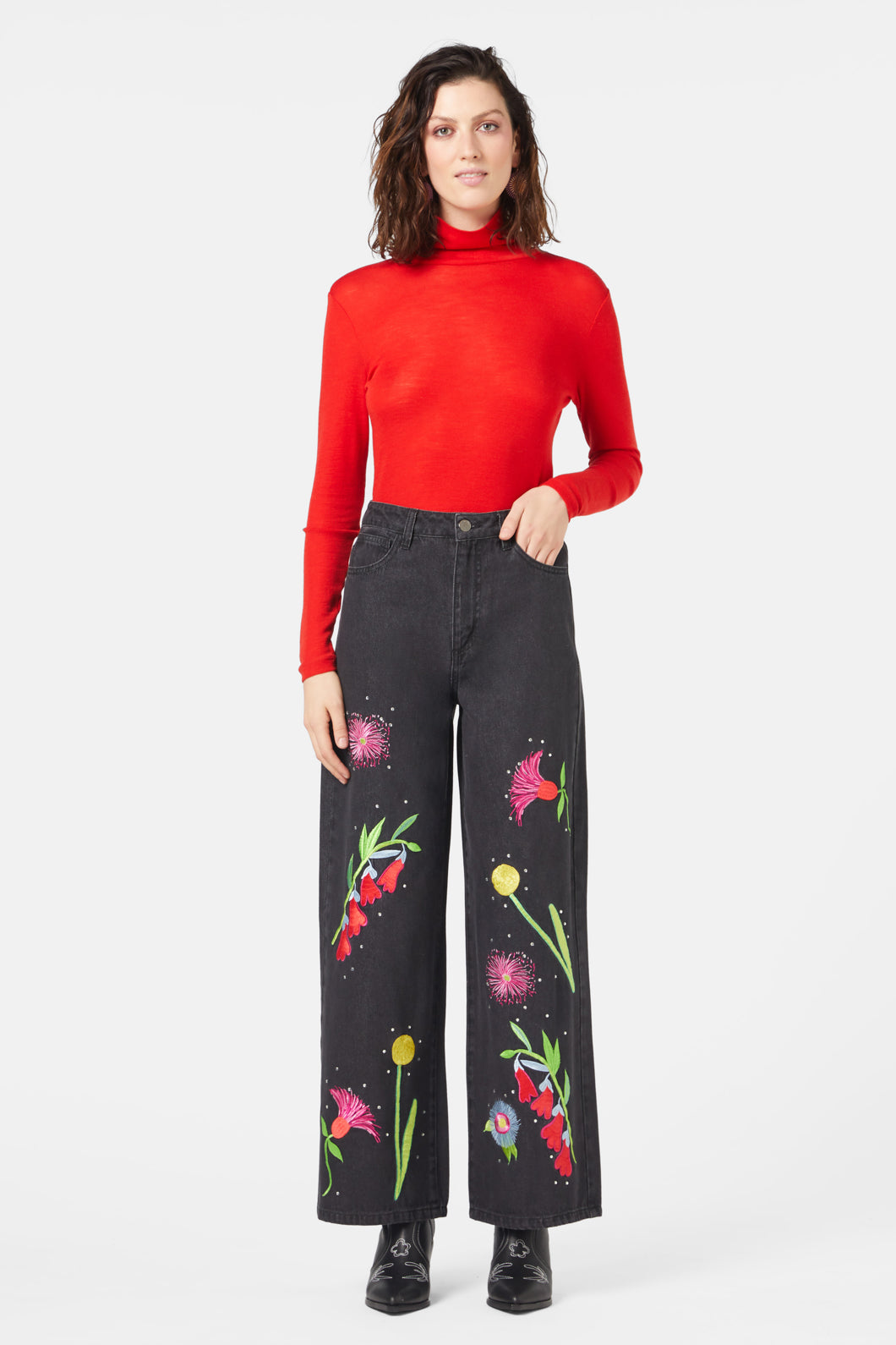 Gorman - Winter Waratah Embroidered Jeans - black