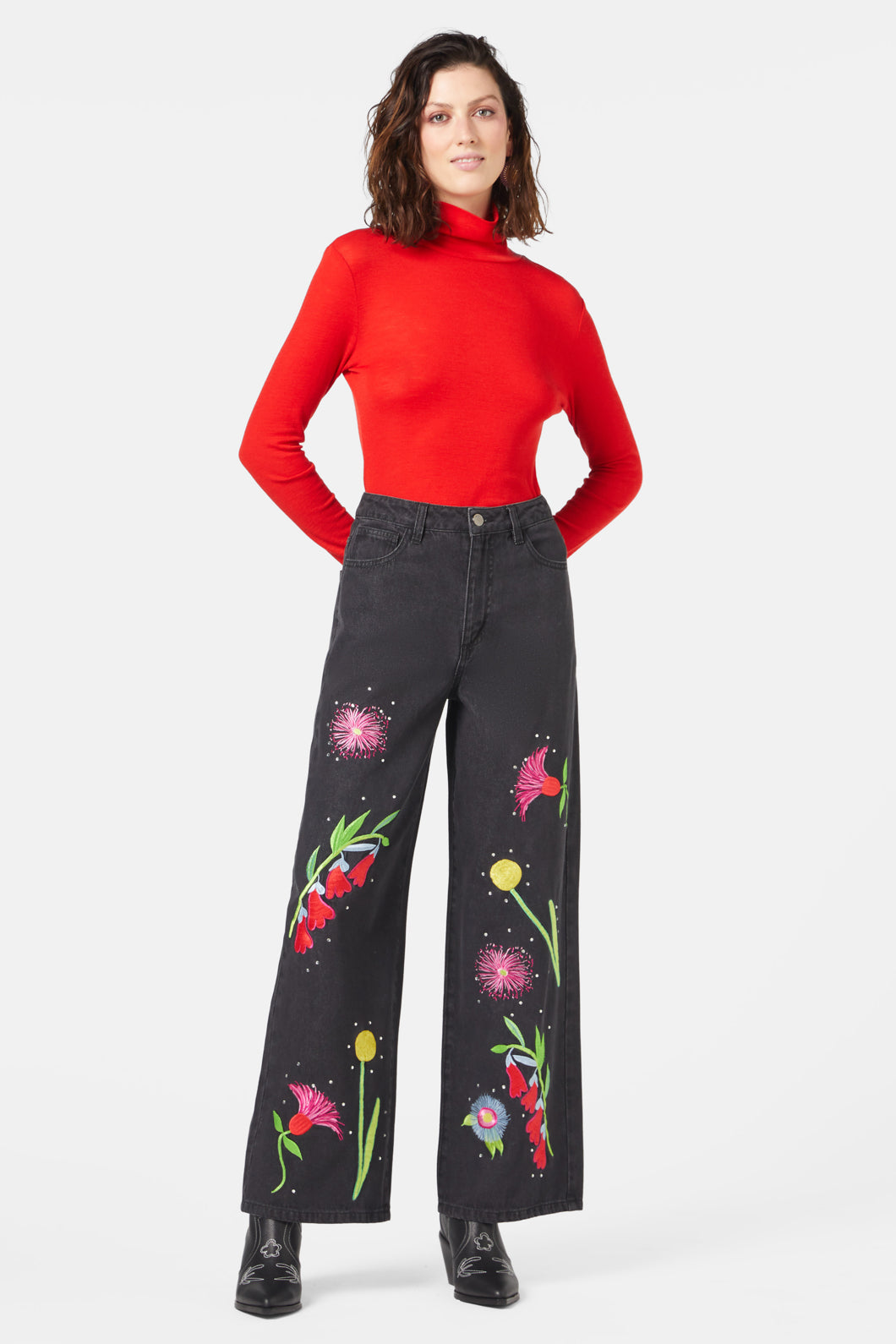 Gorman - Winter Waratah Embroidered Jeans - black