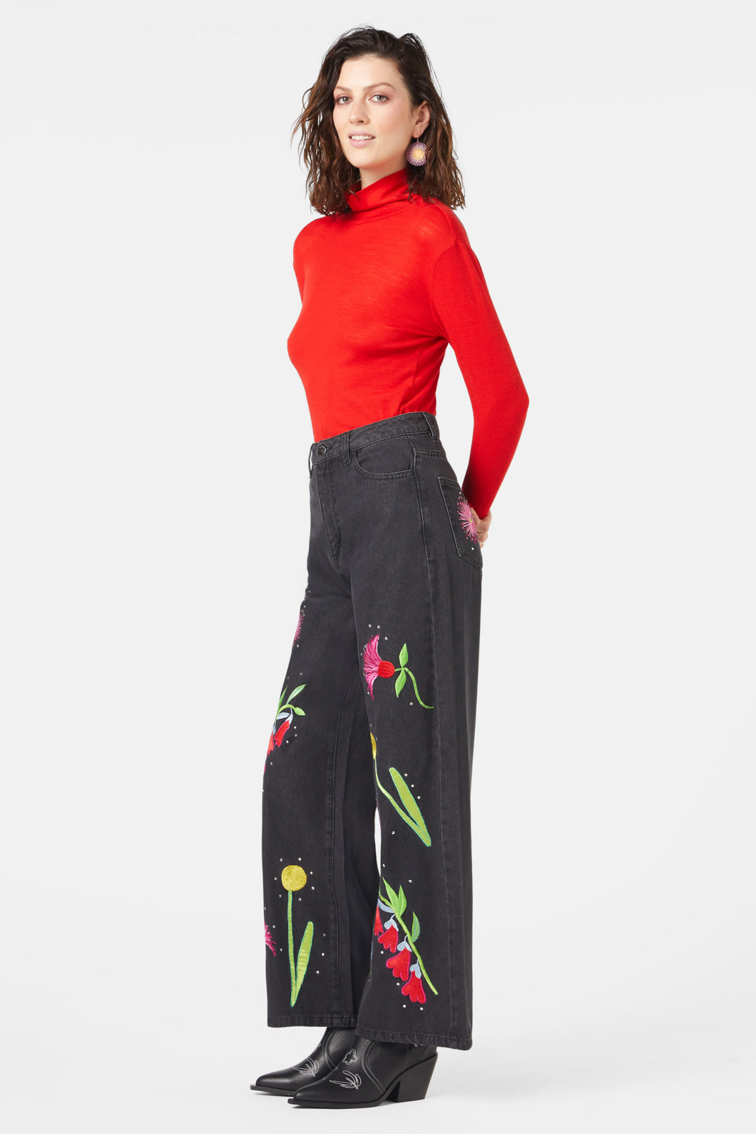 Gorman - Winter Waratah Embroidered Jeans - black