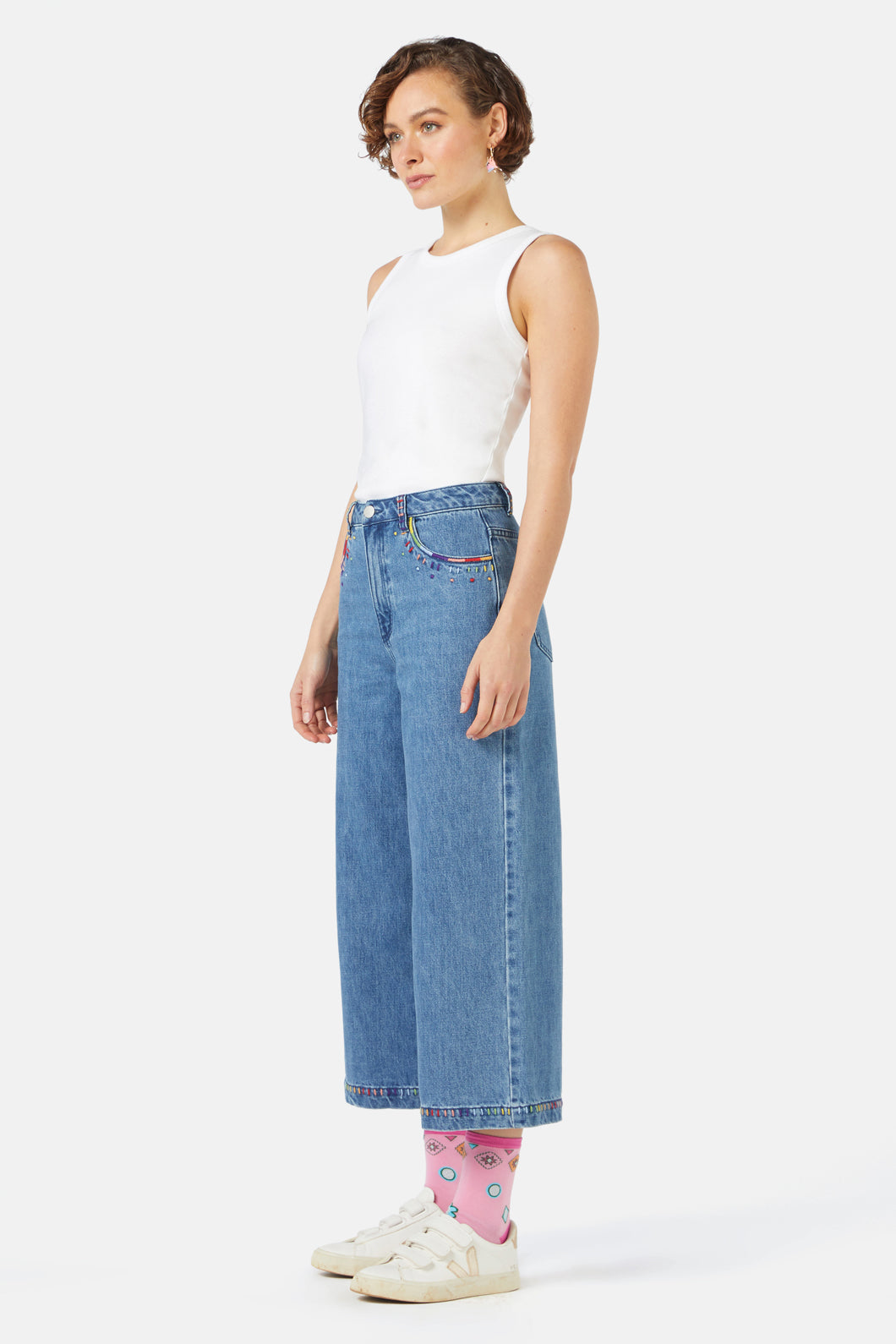 Gorman - Rainbow Pencil Embroidered Skort - mid-blue