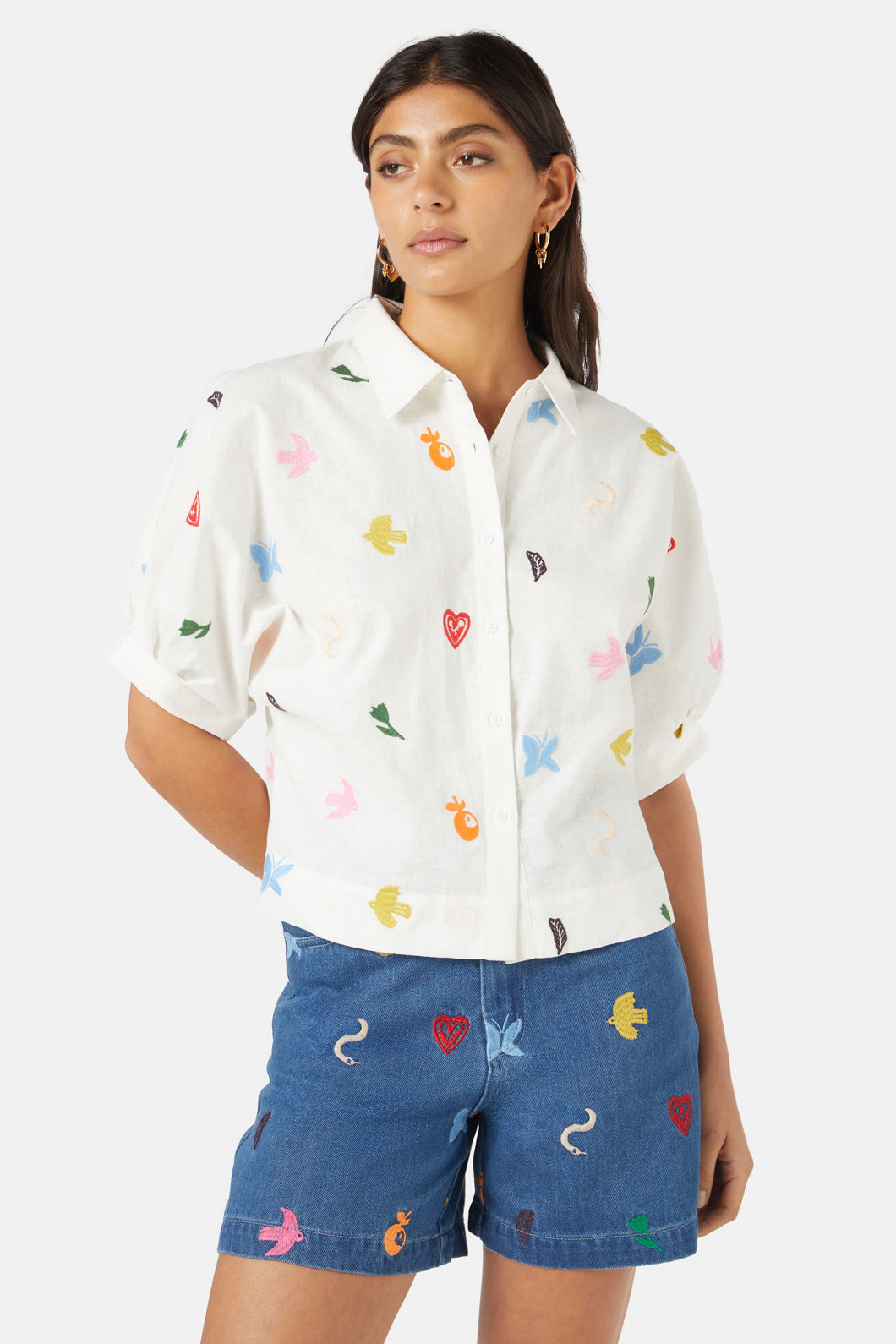 Gorman - Birds And Flowers Emb Shirt - white