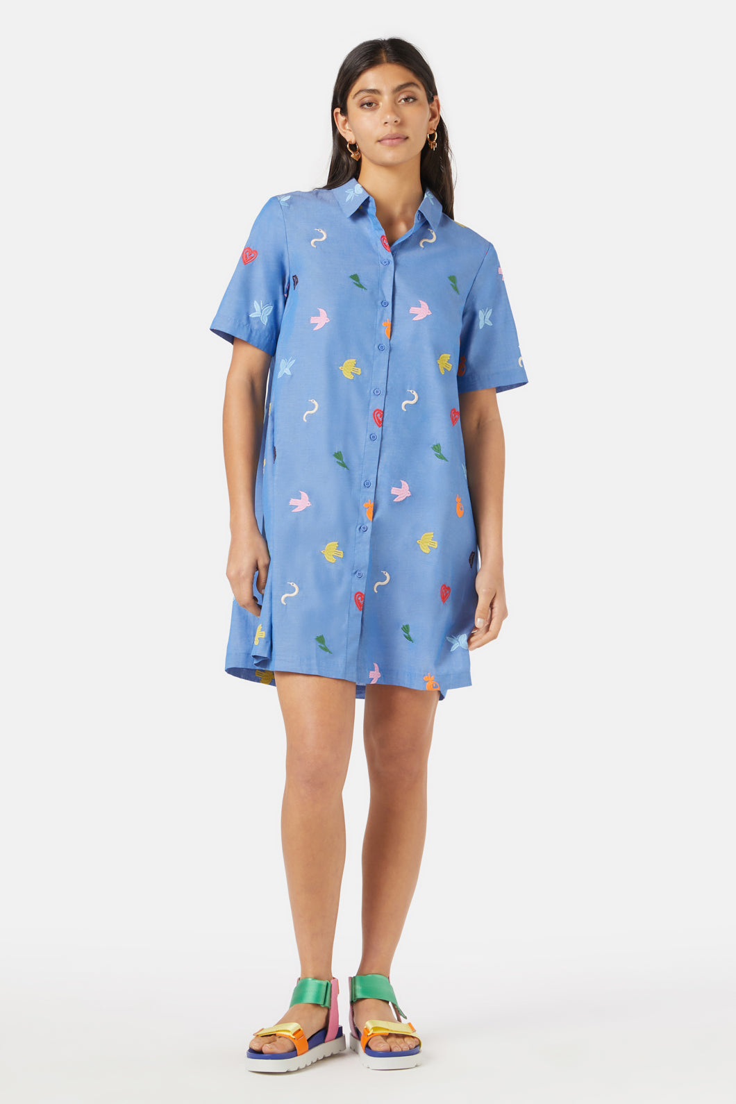 Gorman - Birds And Flowers Embroidered Dress - blue