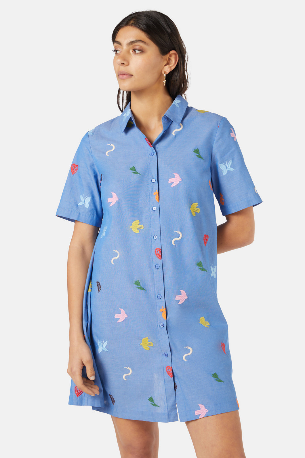 Gorman - Birds And Flowers Embroidered Dress - blue