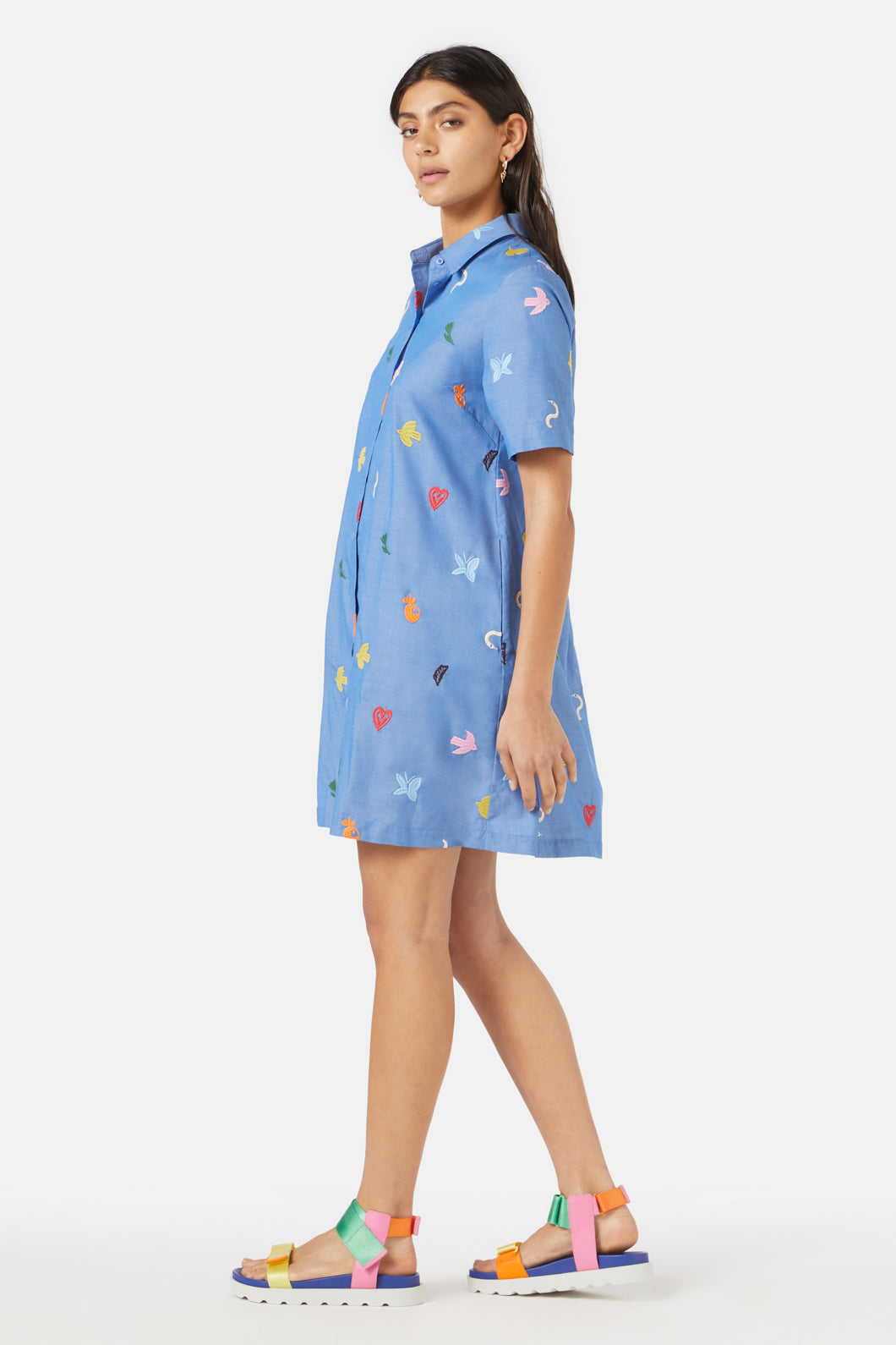 Gorman - Birds And Flowers Embroidered Dress - blue