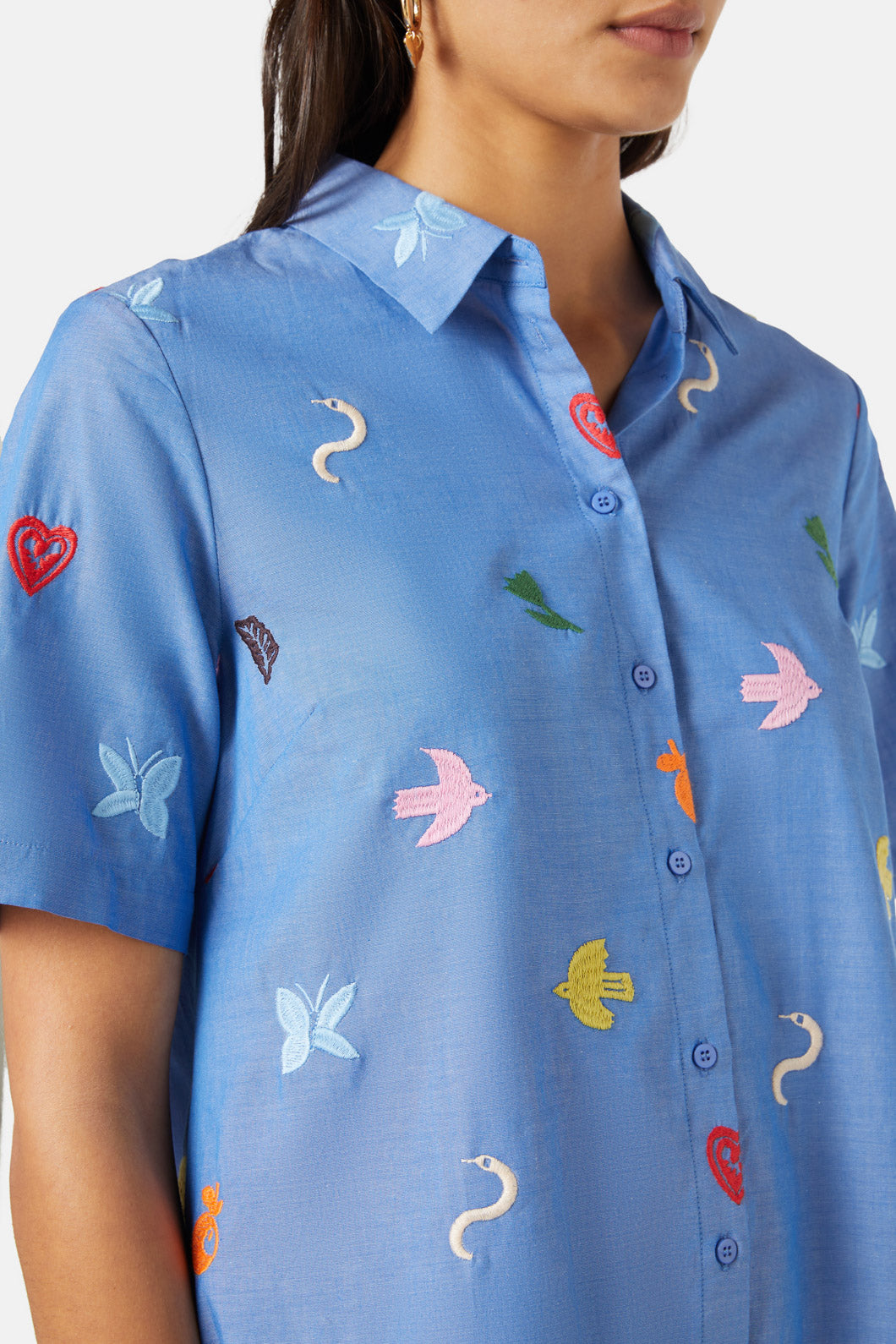 Gorman - Birds And Flowers Embroidered Dress - blue