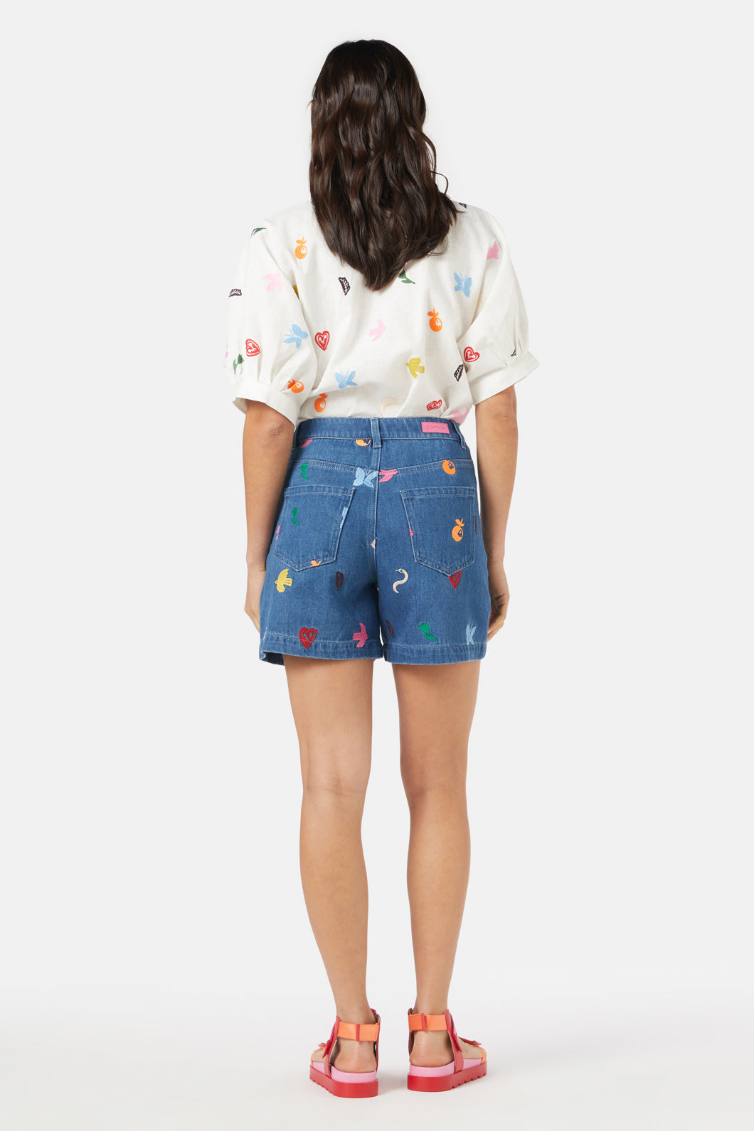 Gorman - Birds And Flowers Embroidered Short - blue