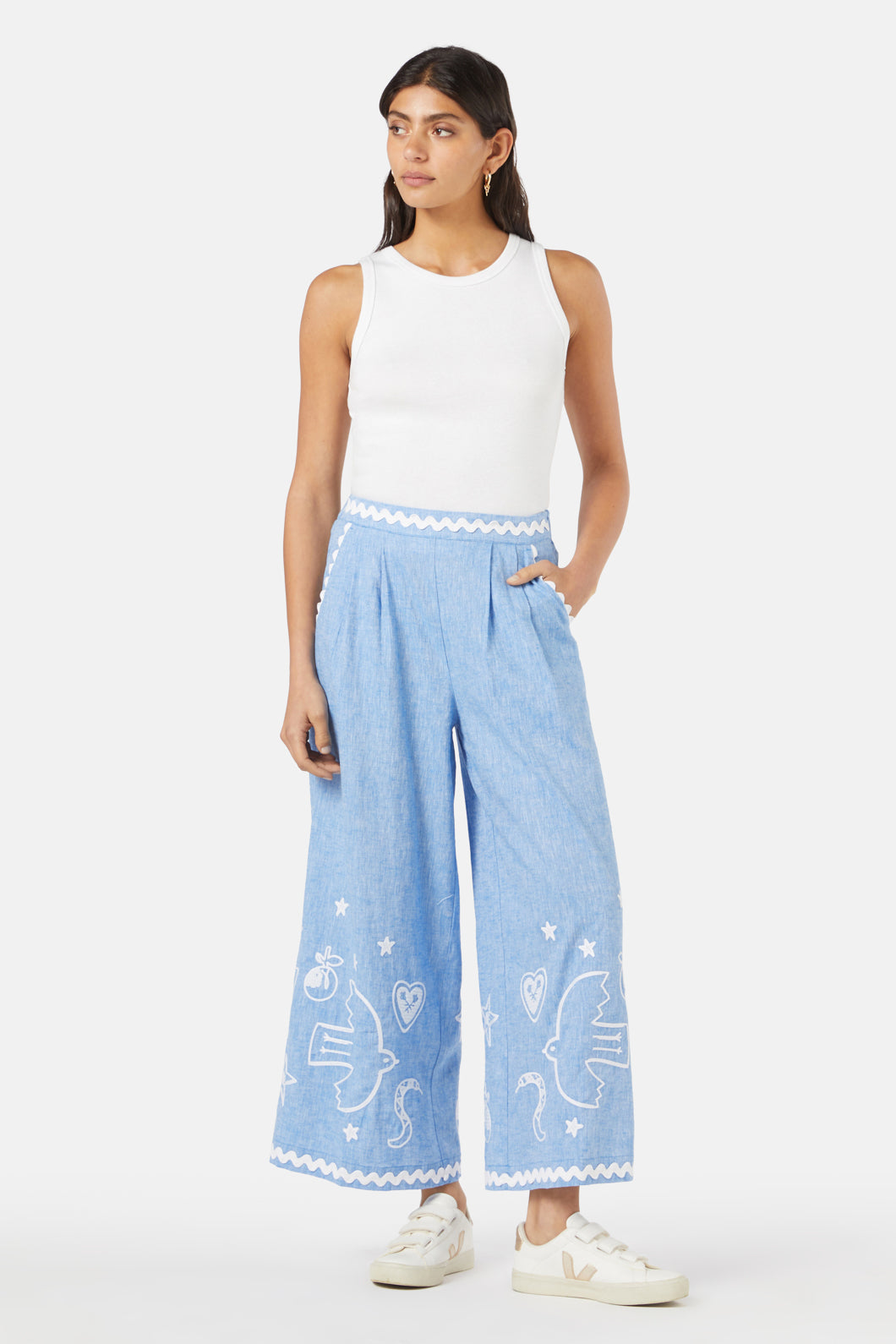 Gorman - Lovebirds Embroidered Pants - blue