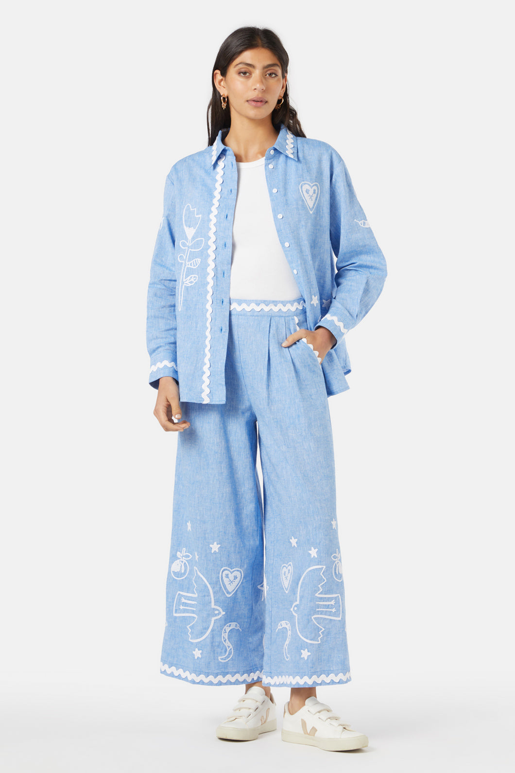 Gorman - Lovebirds Embroidered Pants - blue