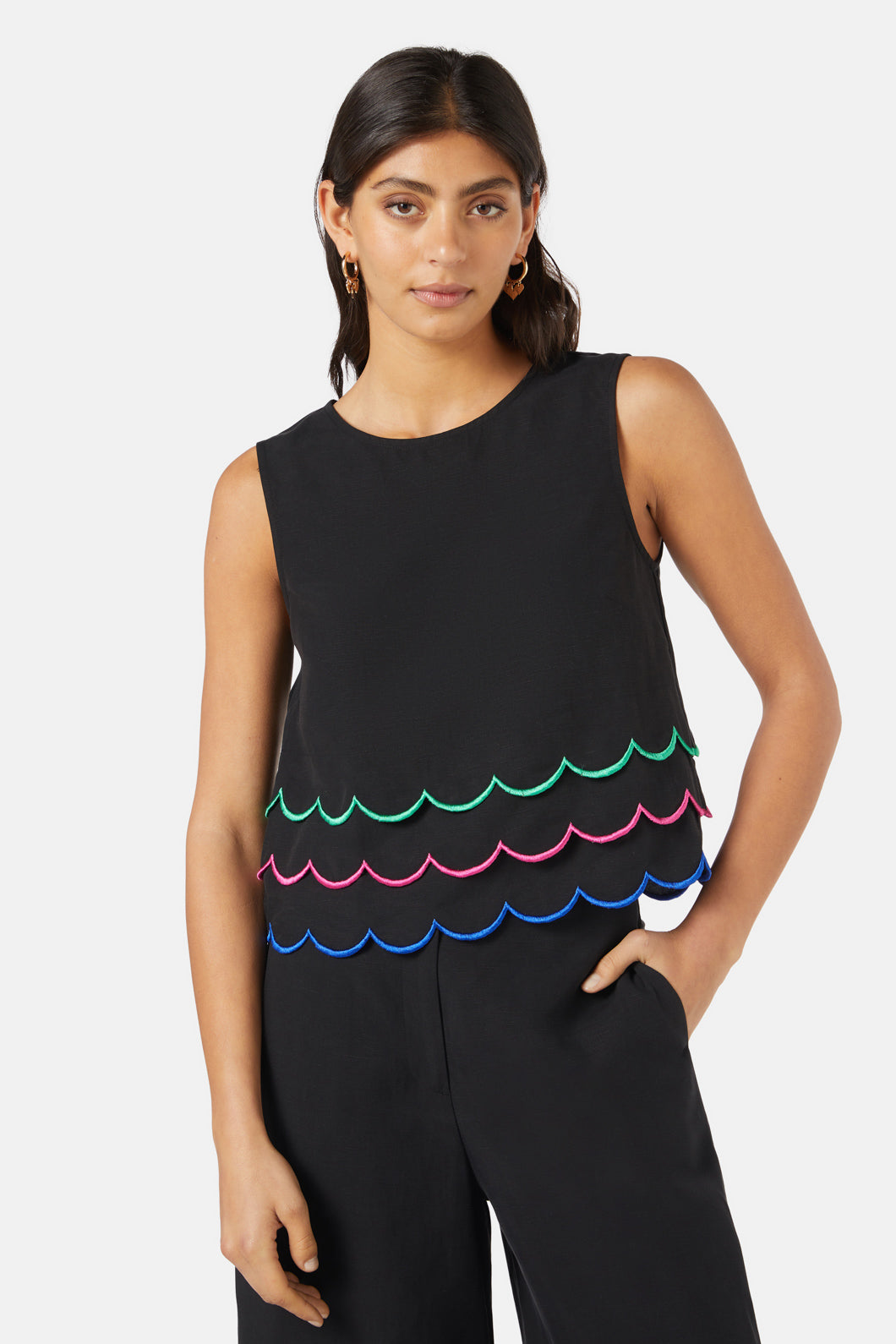 Gorman - Neon Scallop Embroidered Tank - black