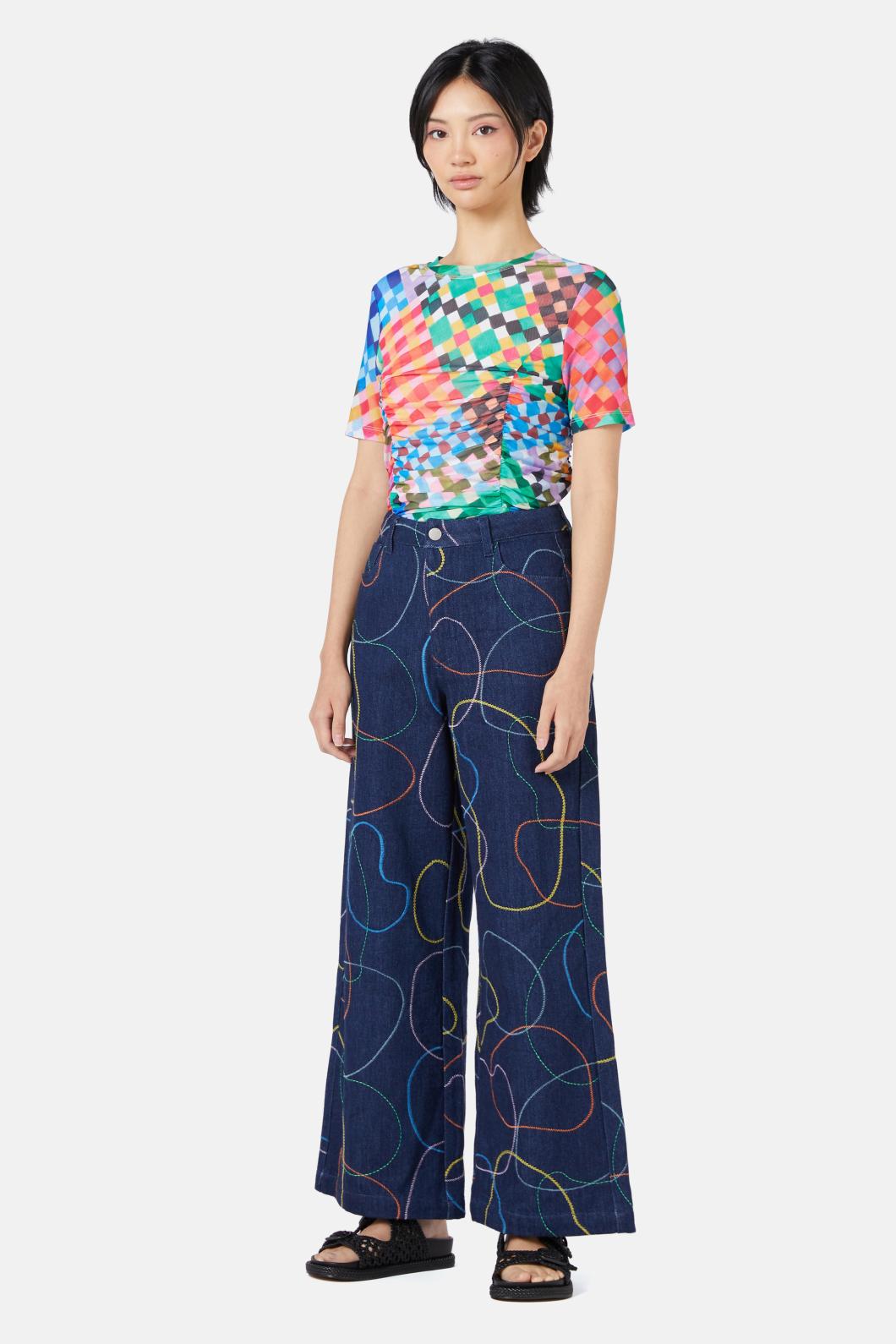 Gorman - Gingham Garden Mesh Top - print