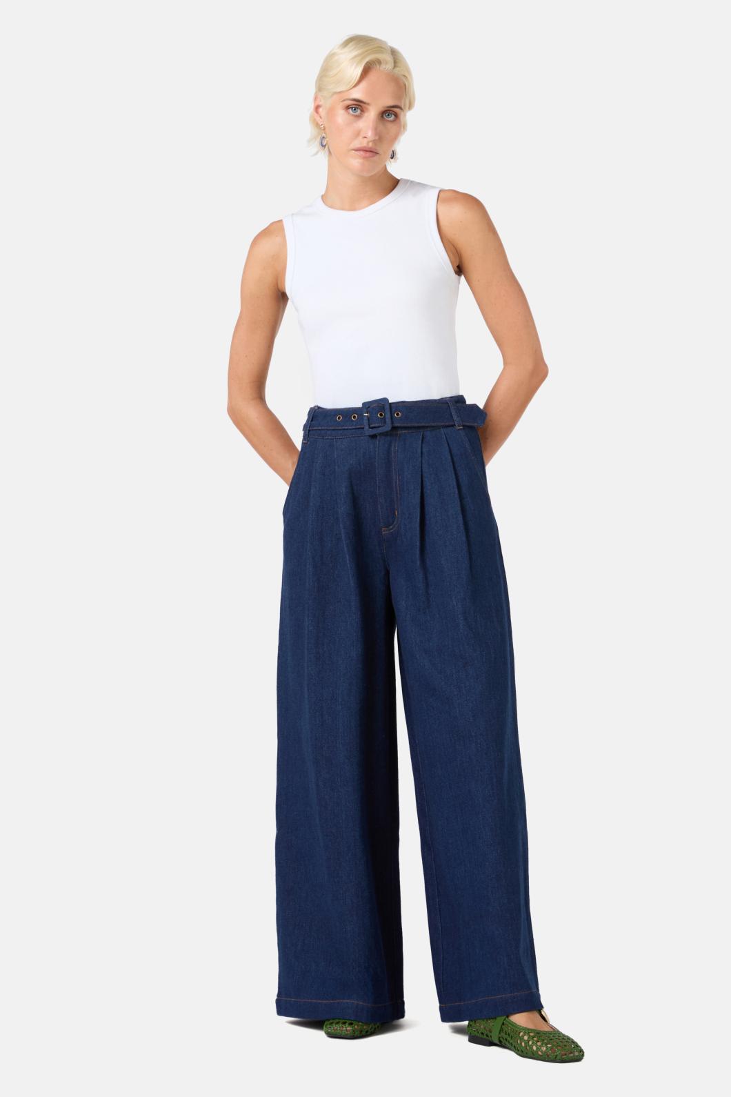 Gorman - Pleat Palazzo Jeans - mid-blue