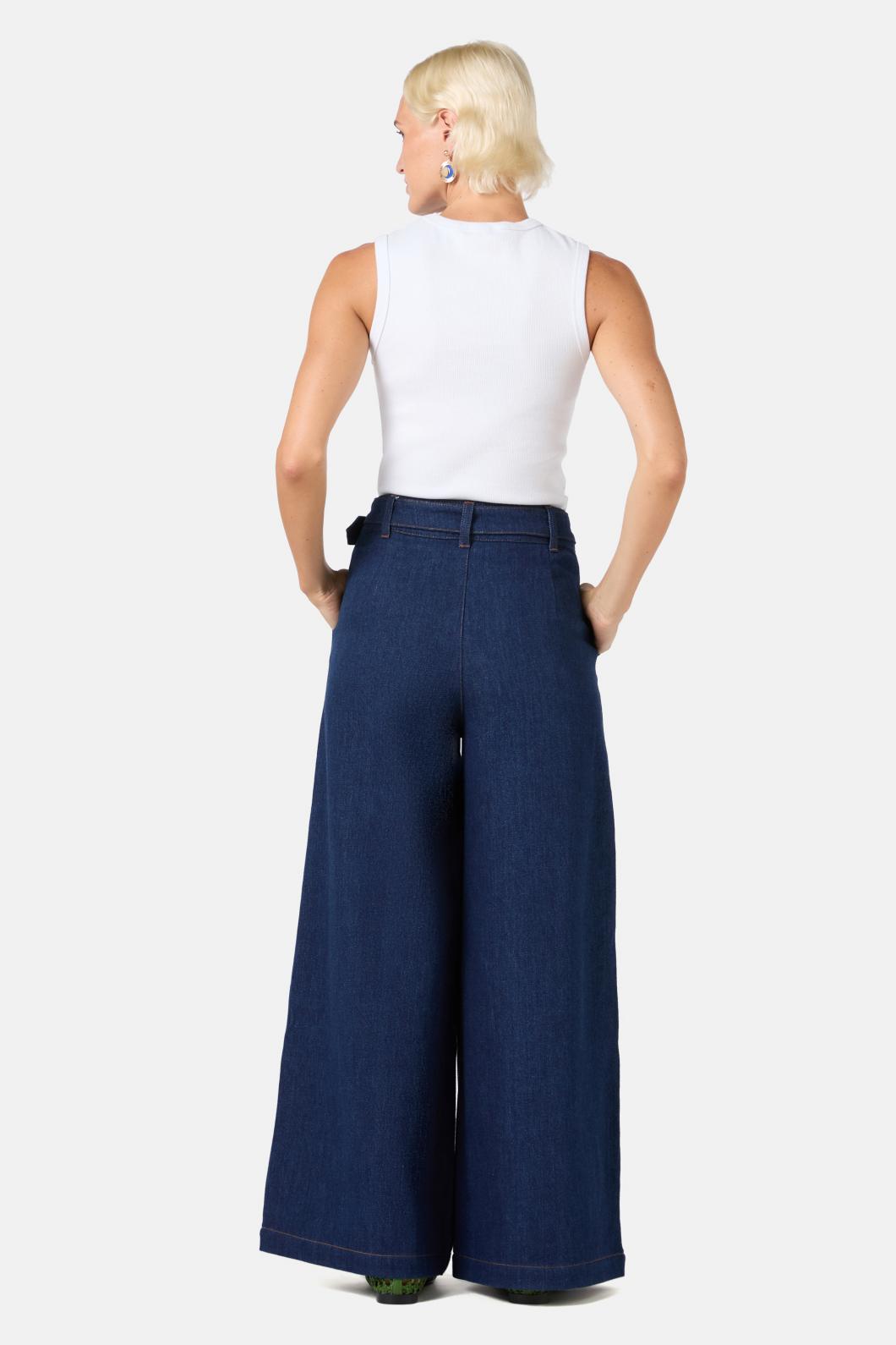Gorman - Pleat Palazzo Jeans - mid-blue
