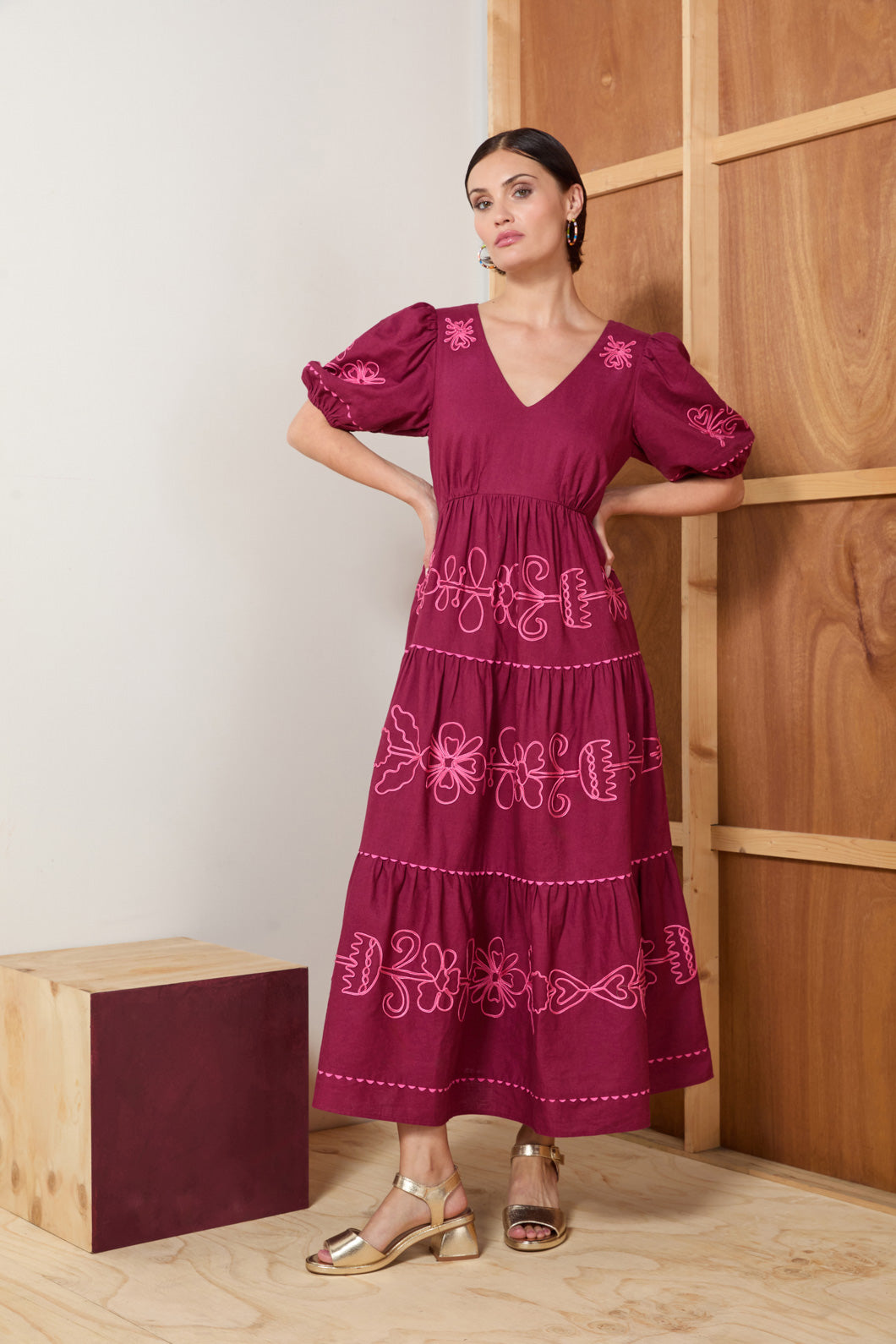 Gorman - Folk Tales Tiered Dress - wine