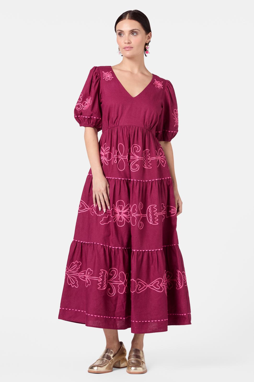 Gorman - Folk Tales Tiered Dress - wine