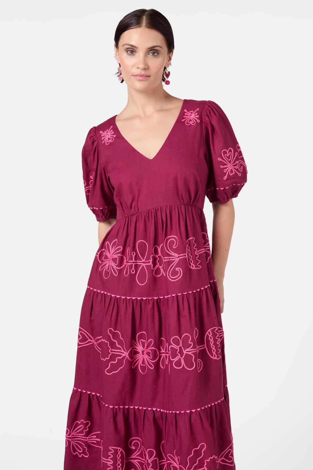 Gorman - Folk Tales Tiered Dress - wine