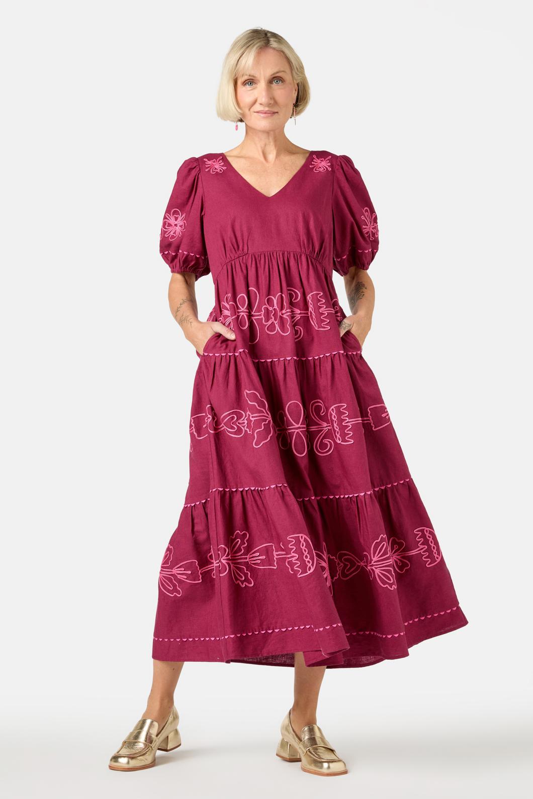 Gorman - Folk Tales Tiered Dress - wine