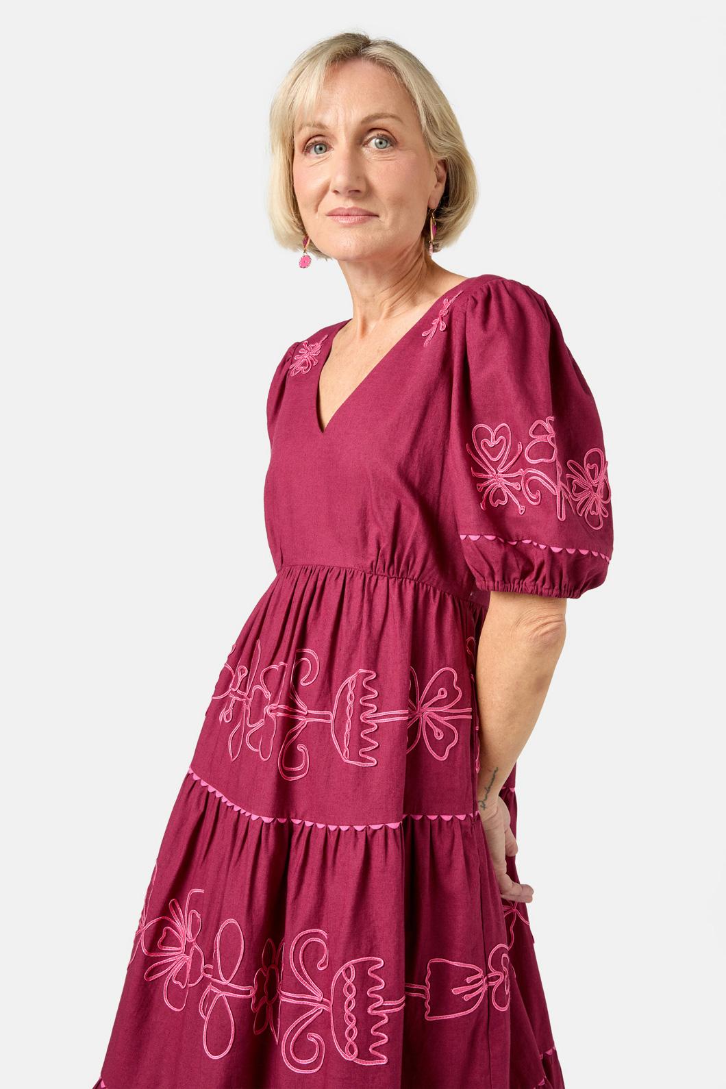 Gorman - Folk Tales Tiered Dress - wine