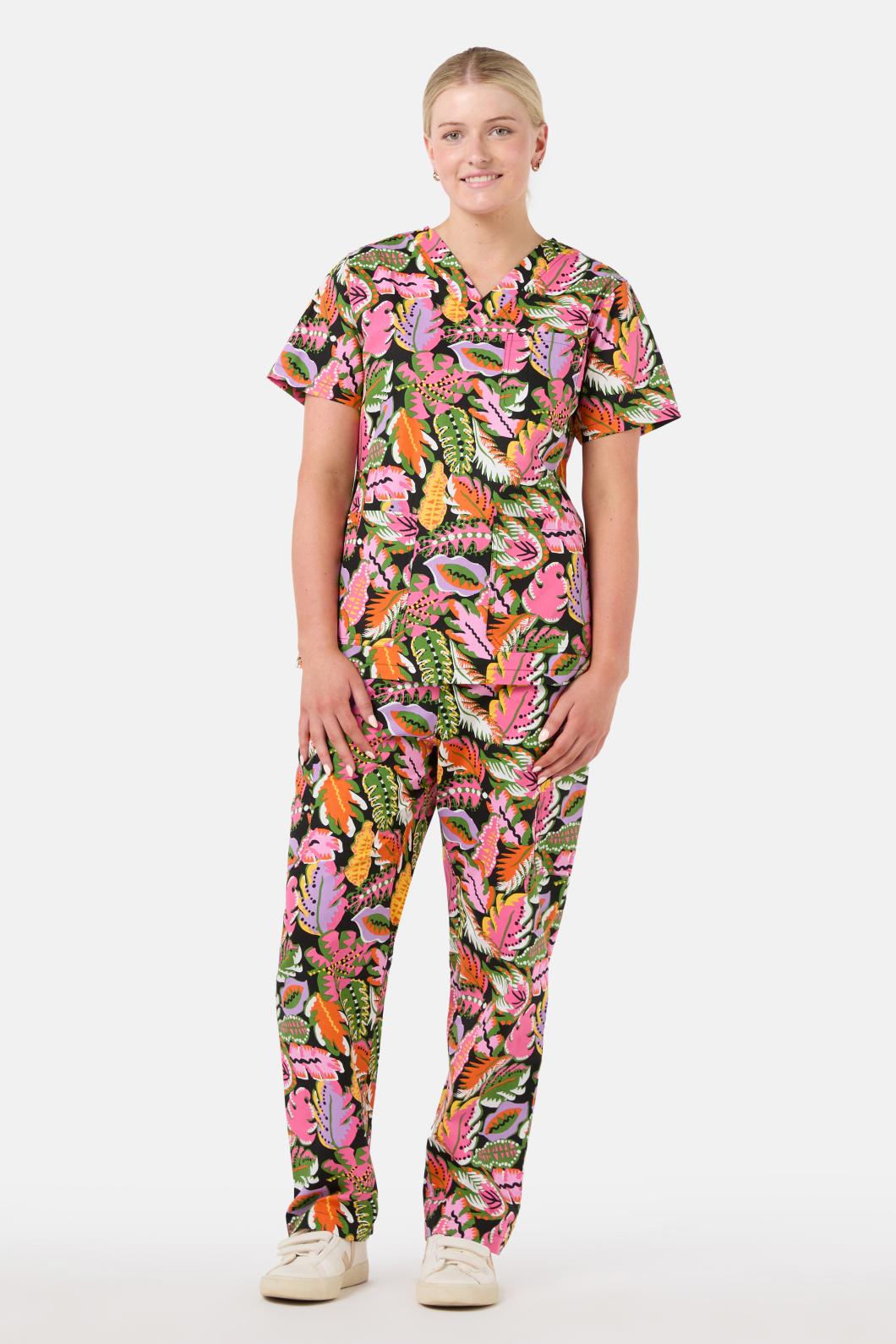 Gorman - Tropical Leaves Scrub Set - black