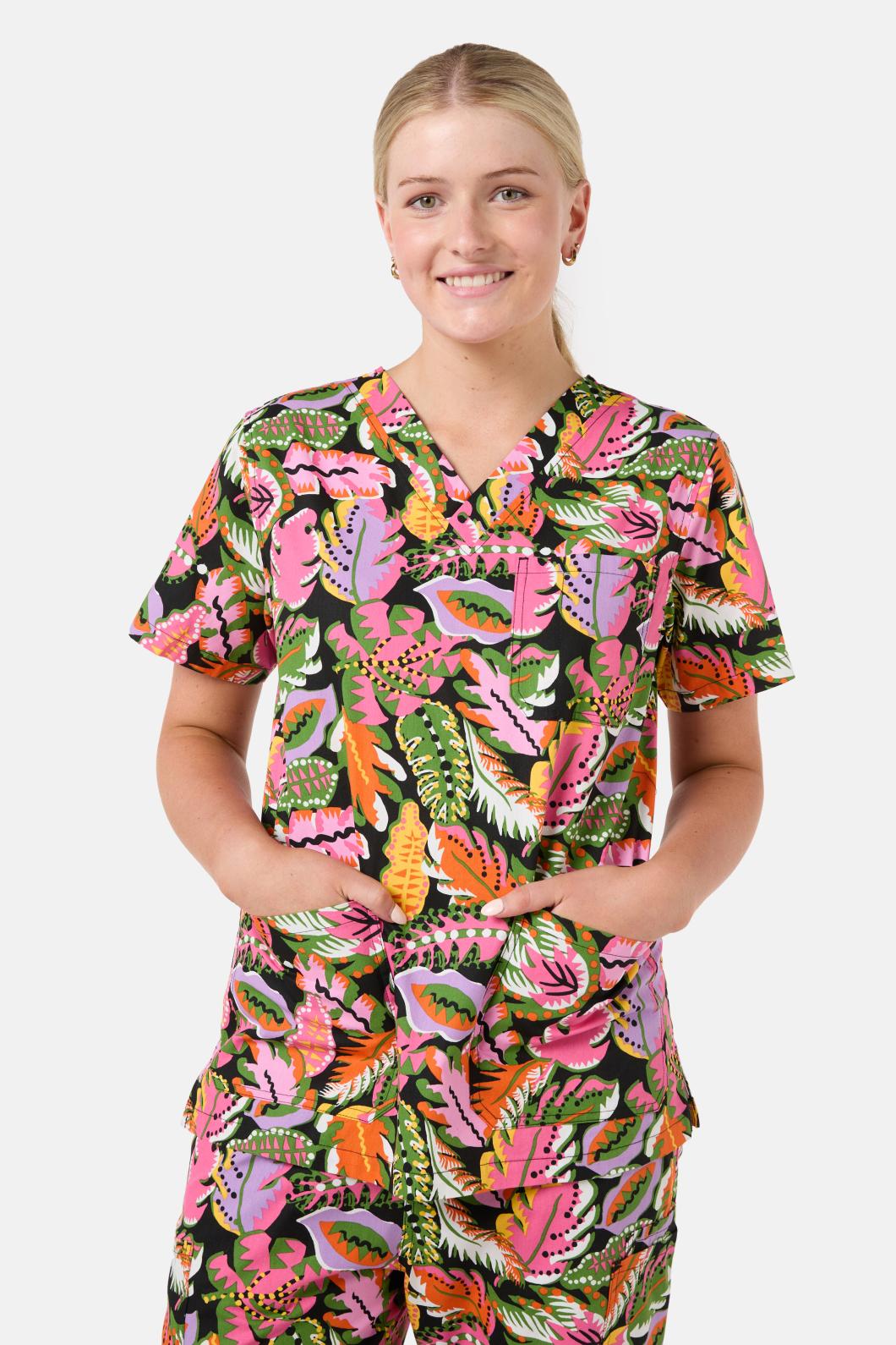 Gorman - Tropical Leaves Scrub Set - black
