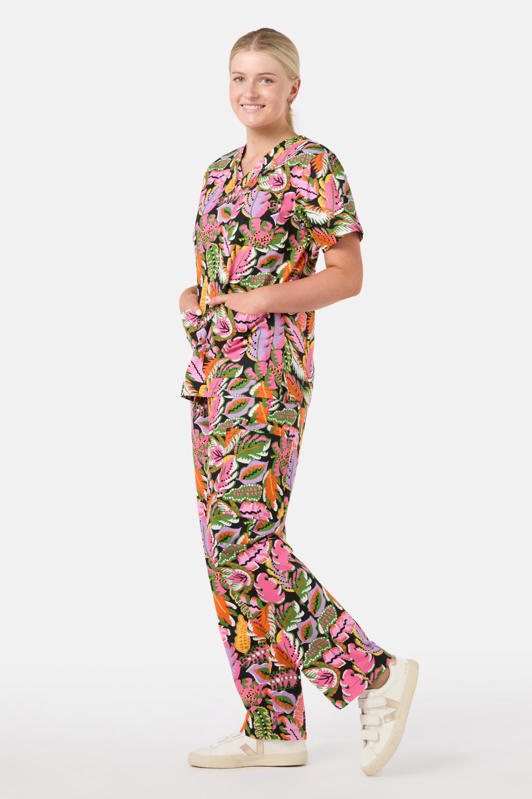Gorman - Tropical Leaves Scrub Set - black