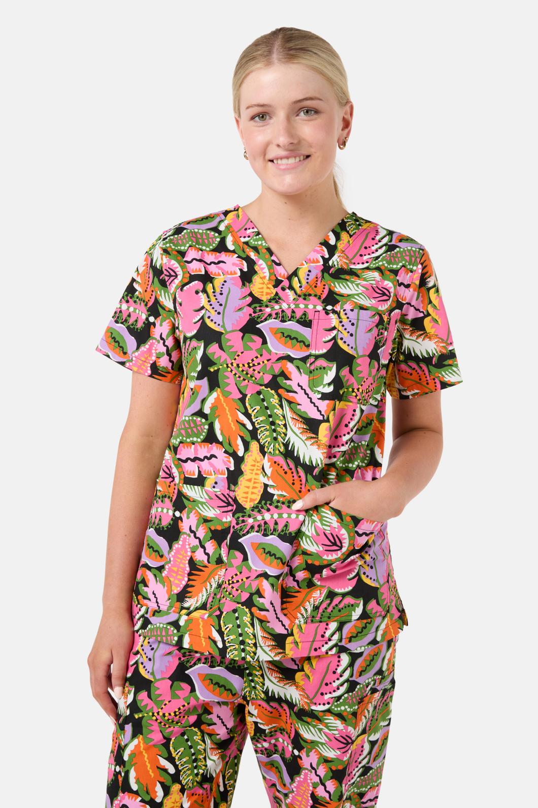 Gorman - Tropical Leaves Scrub Set - black