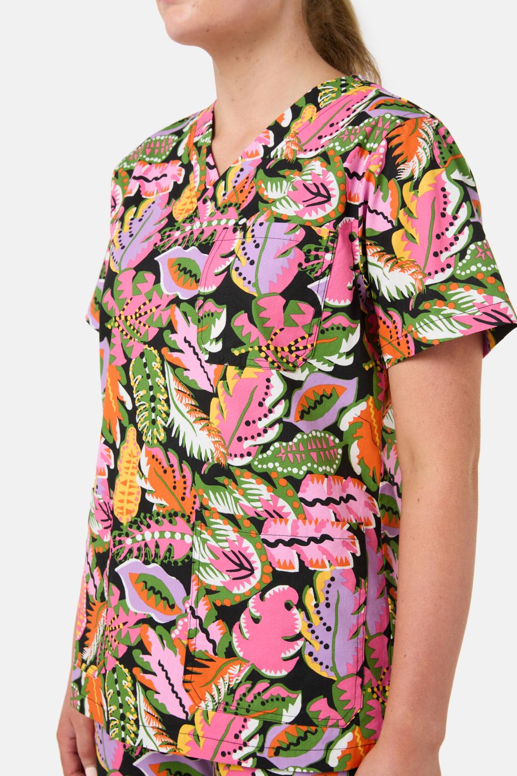 Gorman - Tropical Leaves Scrub Set - black