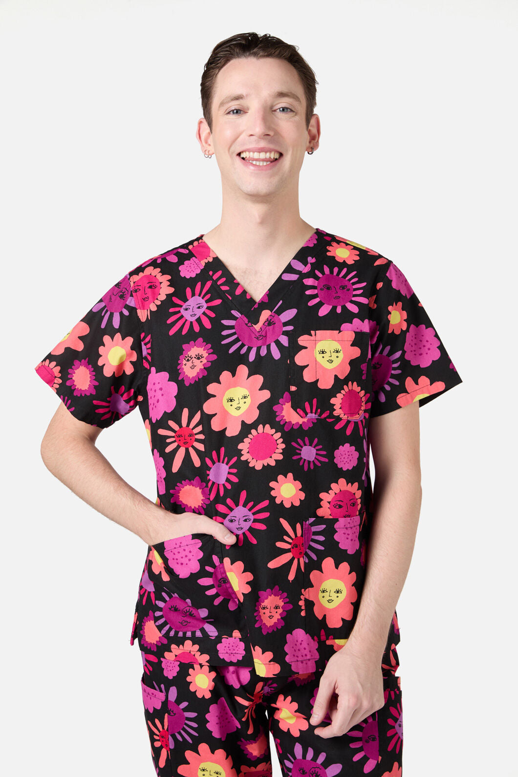 Gorman - Smiley Flowers Scrub Set - black