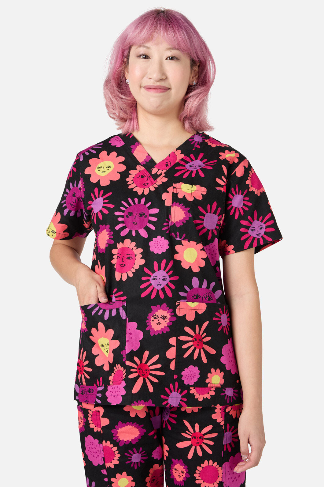 Gorman - Smiley Flowers Scrub Set - black