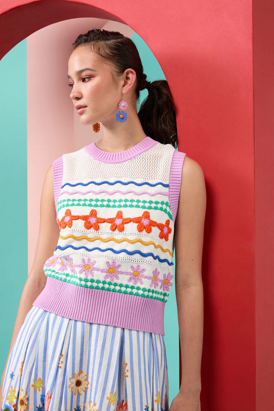 Gorman - Flower Crochet Knit Vest - multi