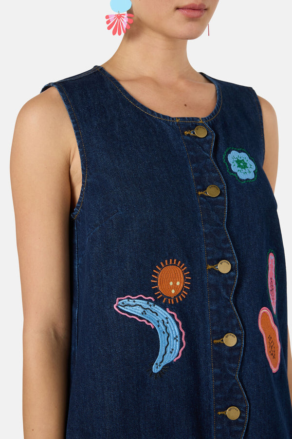 Gorman - Forest Fruits Denim PinnyDress - indigo