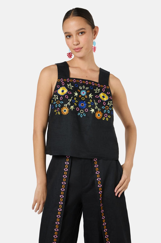 Gorman - Tropic Pop Embroidered Tank - black
