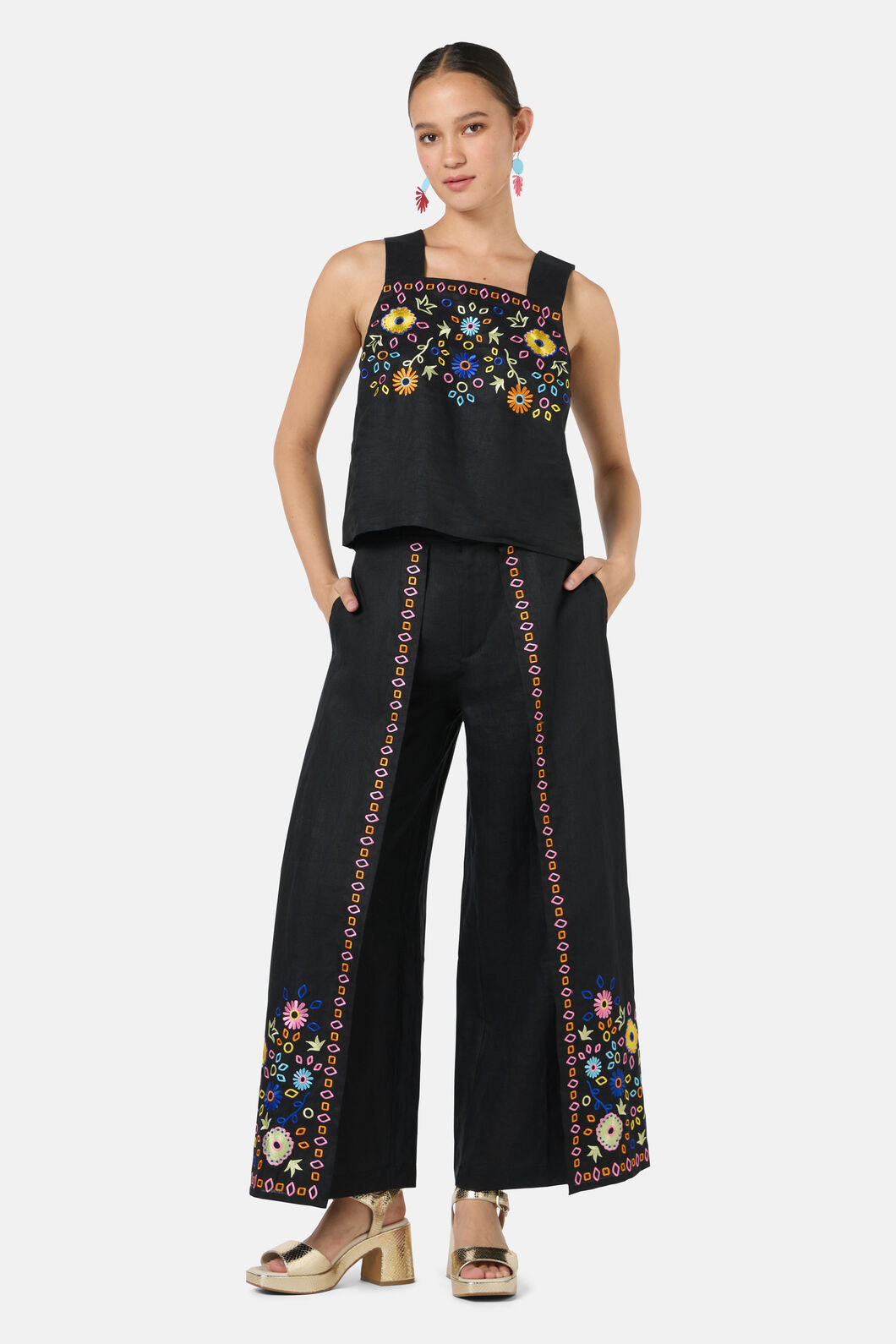 Gorman - Tropic Pop Embroidered Pant - black