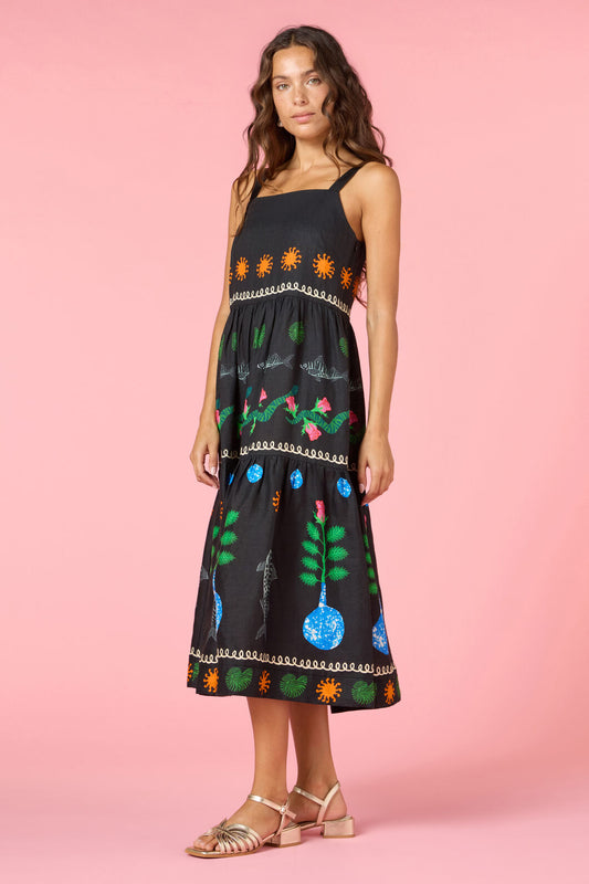 Gorman - Gone Fishing Print Long Dress - black