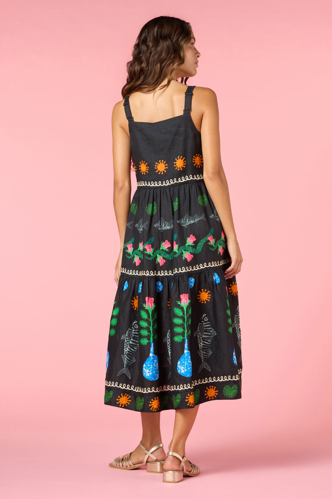 Gorman - Gone Fishing Print Long Dress - black
