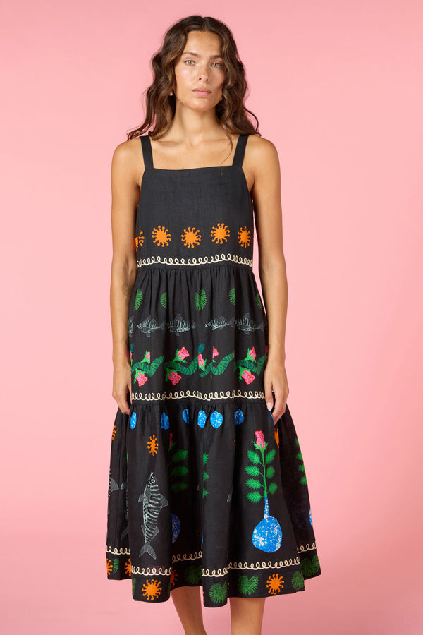 Gorman - Gone Fishing Print Long Dress - black