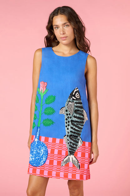 Gorman - Gone Fishing Print Shift Dress - blue