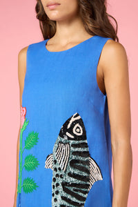 Gorman - Gone Fishing Print Shift Dress - blue