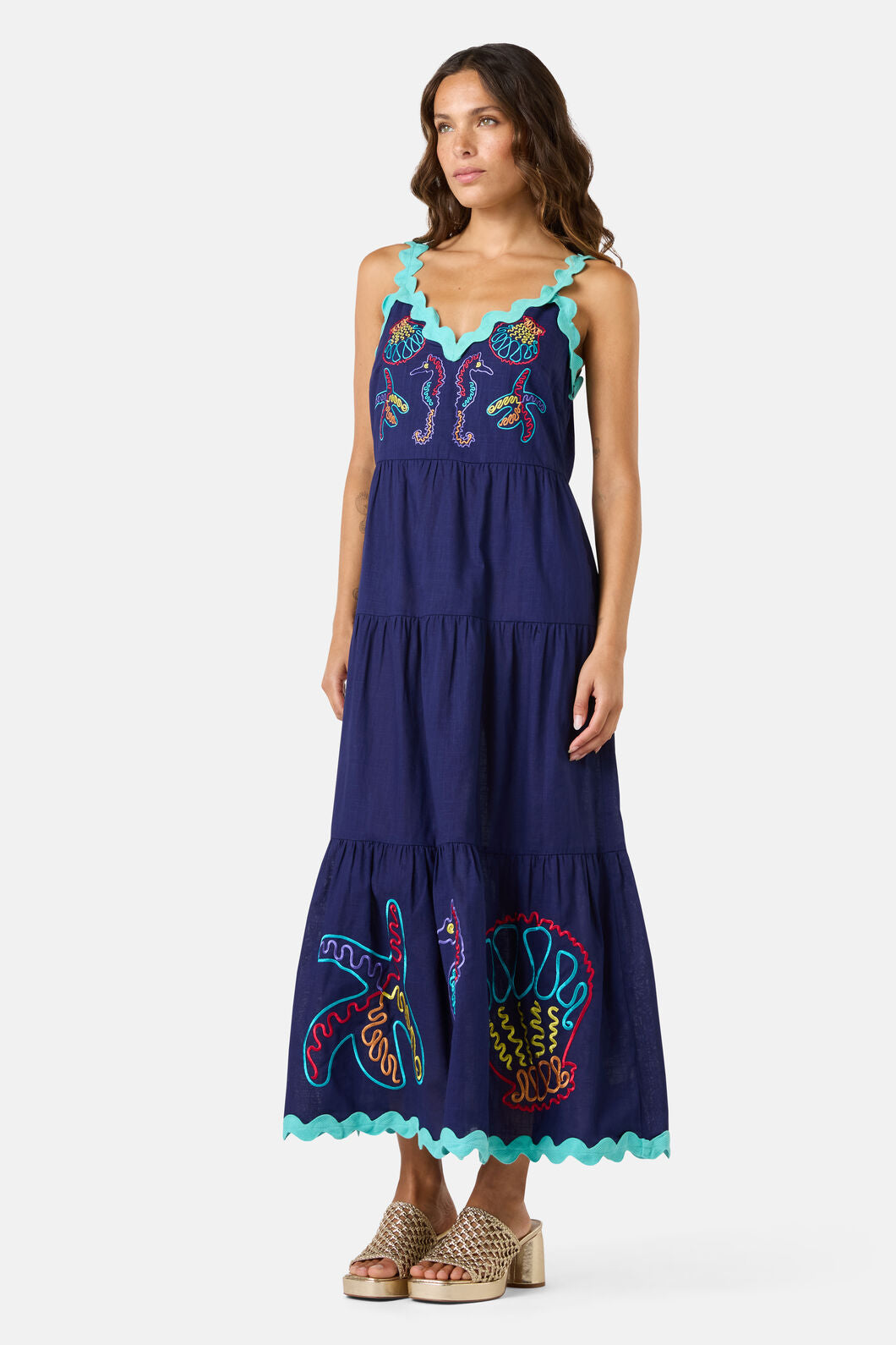 Gorman - Mermaid Embroidered Maxi Dress - navy