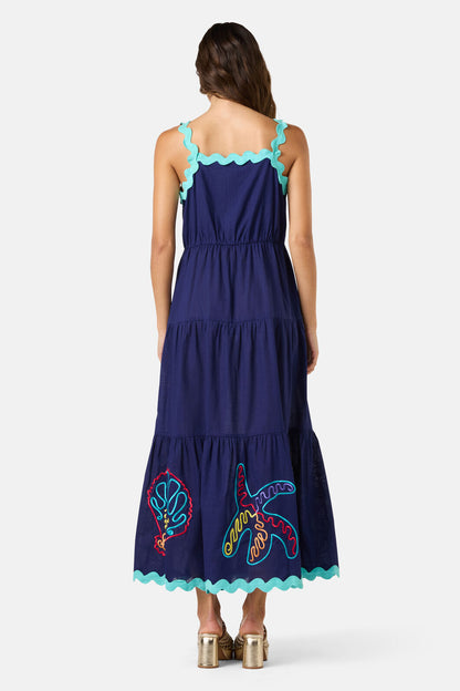 Gorman - Mermaid Embroidered Maxi Dress - navy