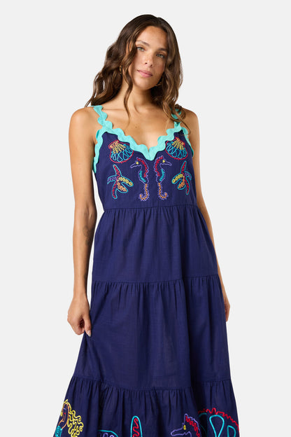 Gorman - Mermaid Embroidered Maxi Dress - navy