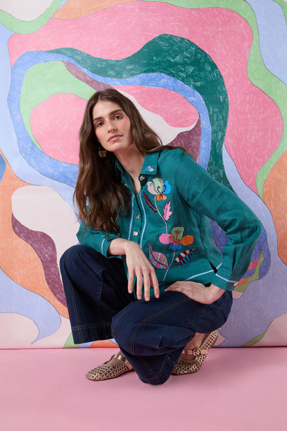 Gorman - Flora Aurora Embroidered Shirt - green
