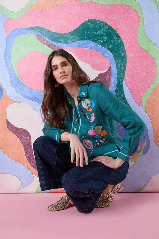 Gorman - Flora Aurora Embroidered Shirt - green