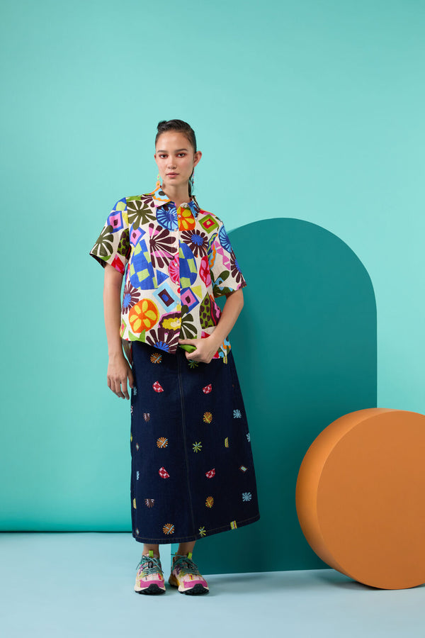 Gorman - Tropic Pop Denim Skirt - indigo