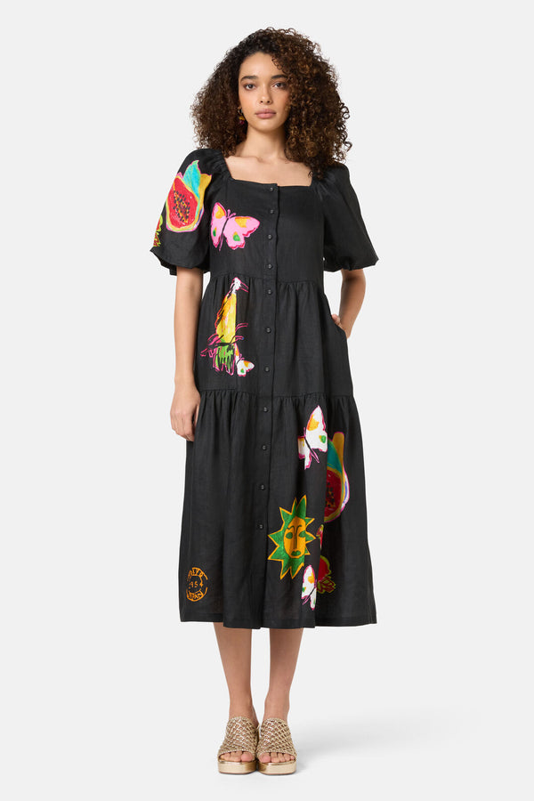 Gorman - Pen Pals Tiered Linen Dress - print