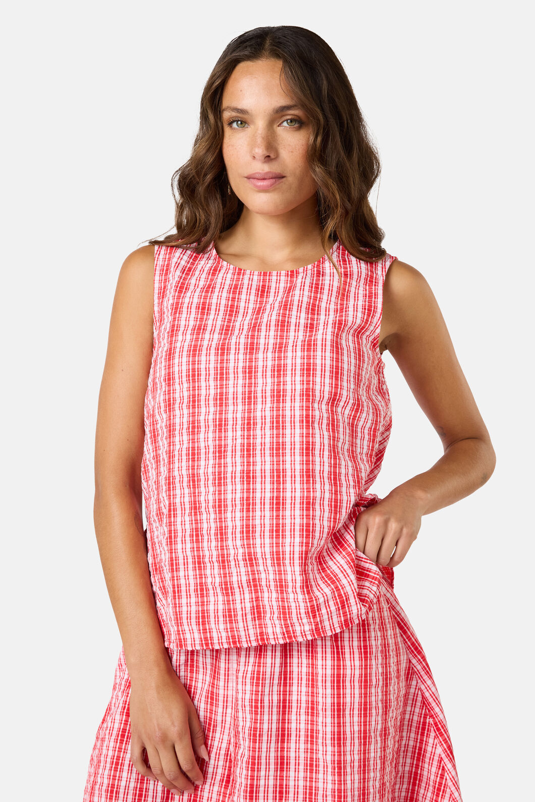 Gorman - Highland Check Ruched Tank - red