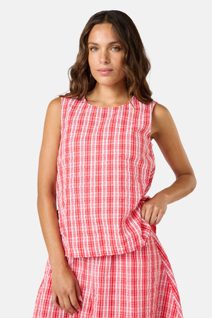 Gorman - Highland Check Ruched Tank - red