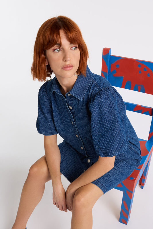 Gorman - Seersucker Denim Dress - mid-blue