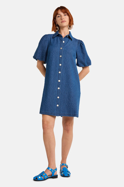 Gorman - Seersucker Denim Dress - mid-blue