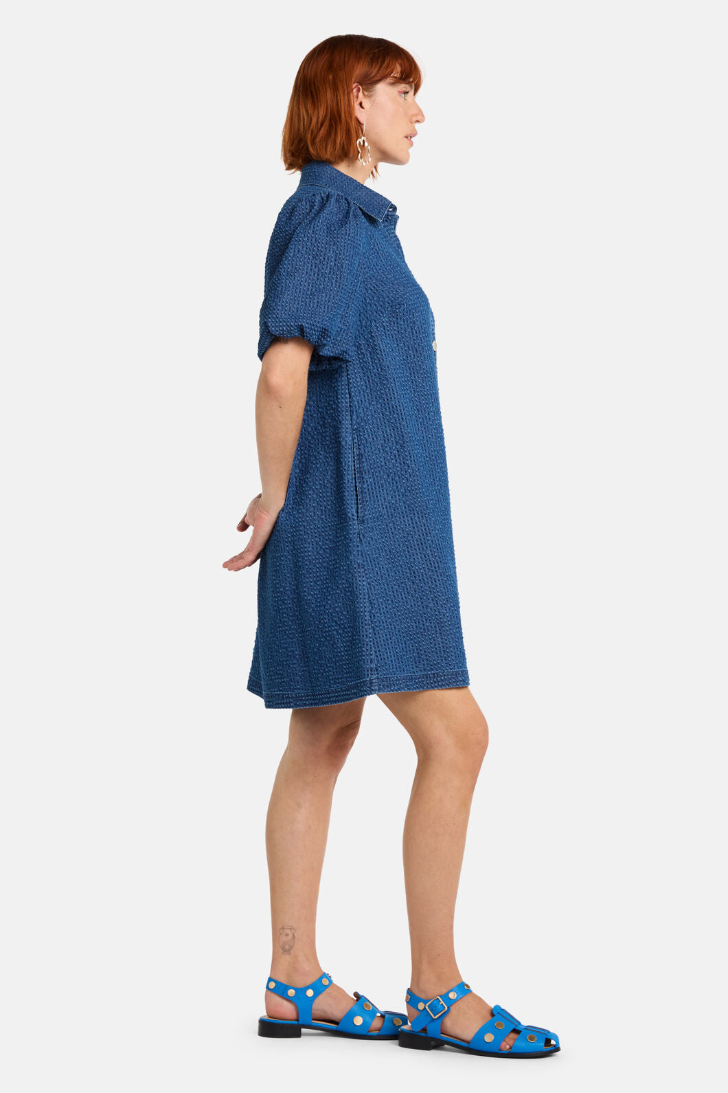 Gorman - Seersucker Denim Dress - mid-blue